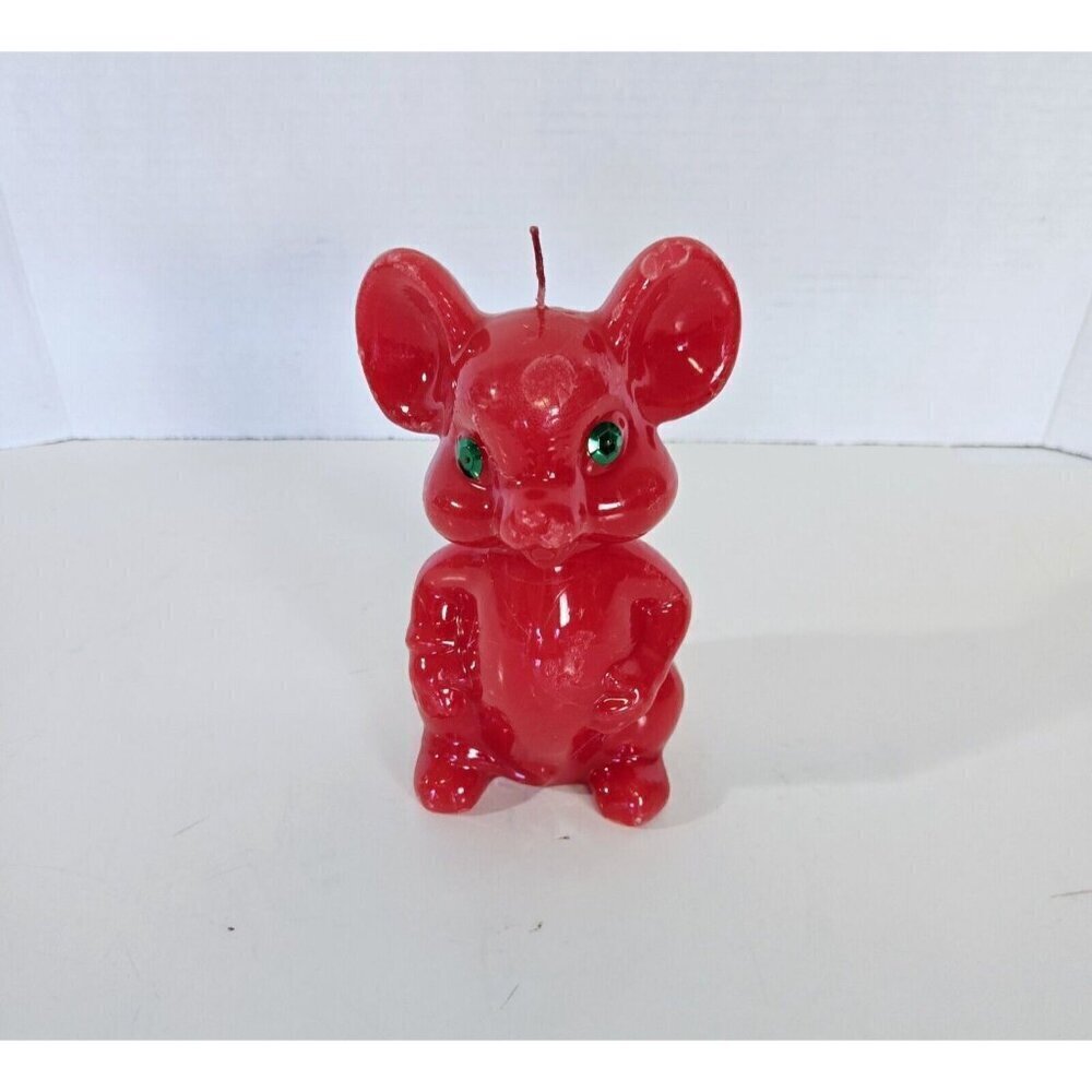 Vintage Candle Christmas Mouse Red With Green Sequin Eyes